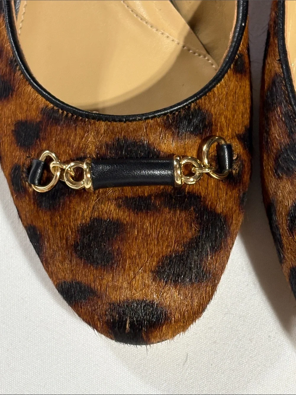 Talbots Calf Hair Leopard-Print Block Heel Pumps with Gold Accent NNT 9.5